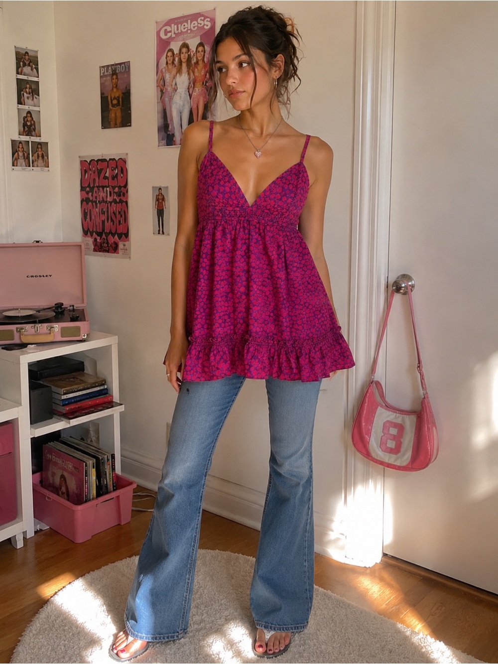 Marc Jacobs Babydoll Top Size 10 Y2K Vintage Ruffles Red Purple